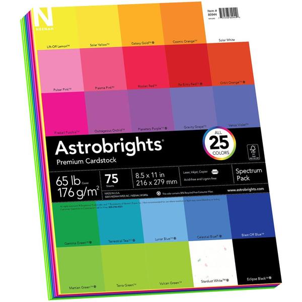 8-1/2 X 11" Astrobrights 65 lb. Cardstock Spectrum - 75/Pkg