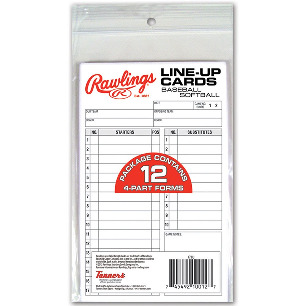 Line-Up Cards, Big Red, 15 Player, Field layout at the top, 4 Part Carbonless - 12/Pkg