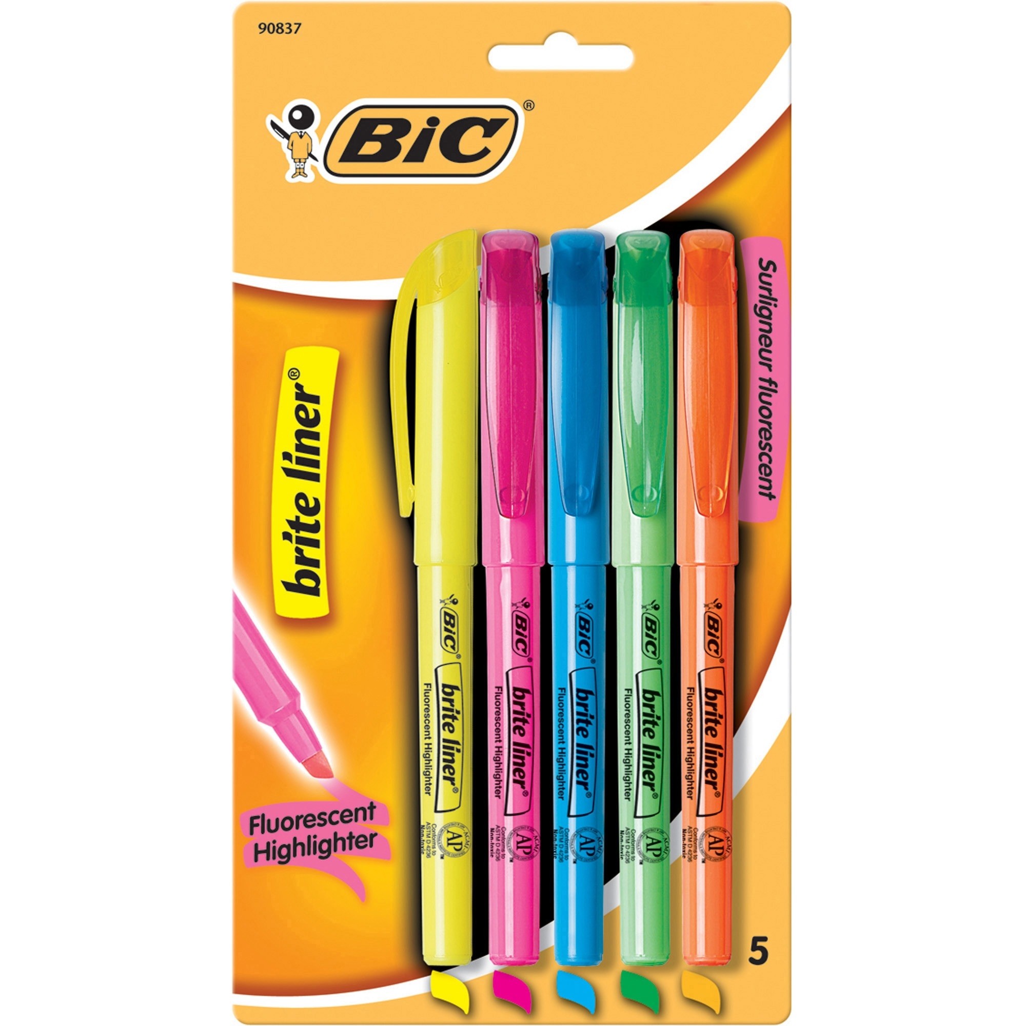 Bic Brite Highlighters - Assorted Colors - 5/Set - BICBLP51WASST