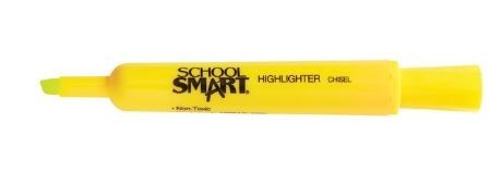 School Smart Non-Toxic Tank Style Highlighter, Chisel Tip, Yellow, Pack of 12
