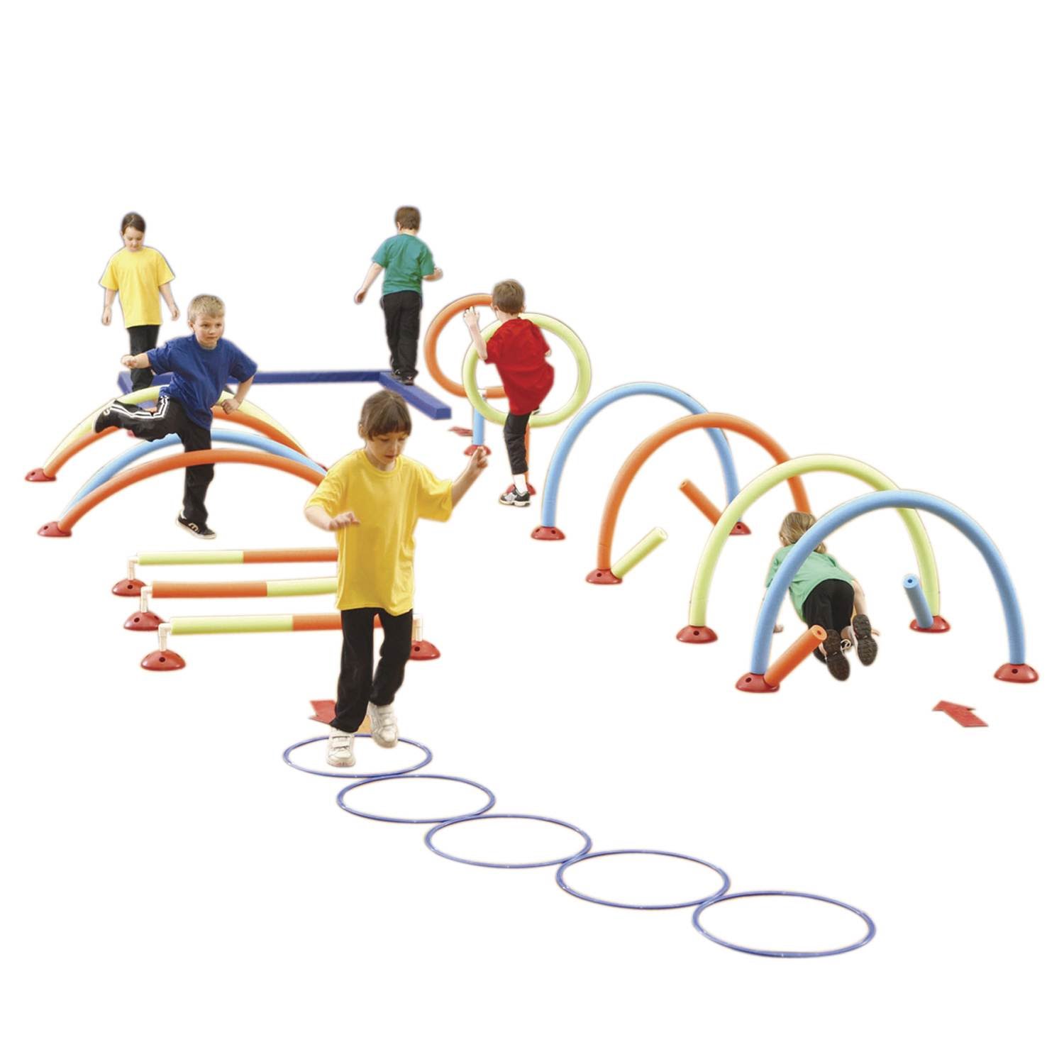 WeeKidz Challenge Course, Includes: Includes 20 Red Bases, 28 Foam Noodles, 3 Balance Beams, 6 Rings, 61 Connectors, 10 Vinyl Arrows And Canvas Storage Bag