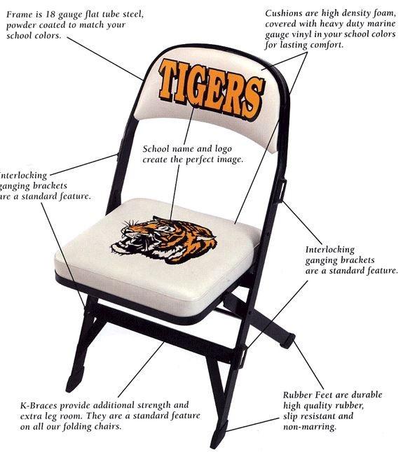 Courtside Logo Chair w/ 3 in. Seat Pad. 2 Color Silk Screen Logo on Seat Cushion and Back Rest, Graphics to be provided at time of order