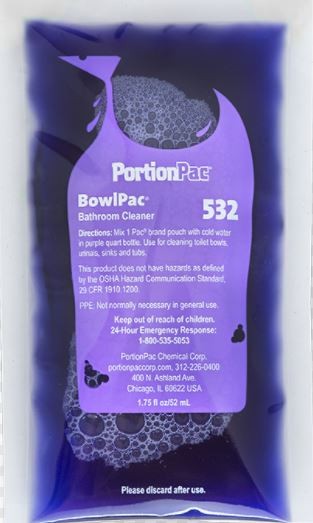 BowlPac Bathroom Cleaner, Portion Pac #532 - Makes 1 Quart, 25 Pkg/Box - 6 Boxes/Case