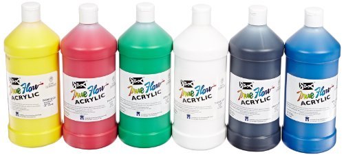 Sax True Flow Non-Toxic Medium Body Acrylic Paint Set, 1 qt Plastic Bottle, Assorted Color, Set of 6
