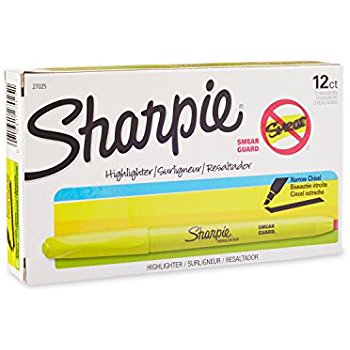 Sharpie Accent Highlighter, Pocket Style, Chisel Tip - Fluorescent Yellow - 12/Pkg