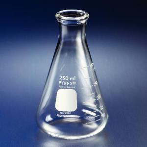 Pyrex Erlenmeyer Flask, Corning No. 4980 Approximate Graduations In White Enamel, Heavy Duty Rim - 10-25 mL - WLS34105-B