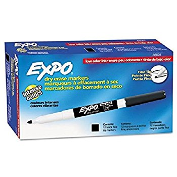 Expo Original Non-Toxic Dry Erase Marker, Fine Tip, Black, Pack of 12