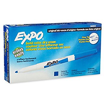 Expo Dry Erase Markers, Fine Tip, Original - Blue - 12/Pkg