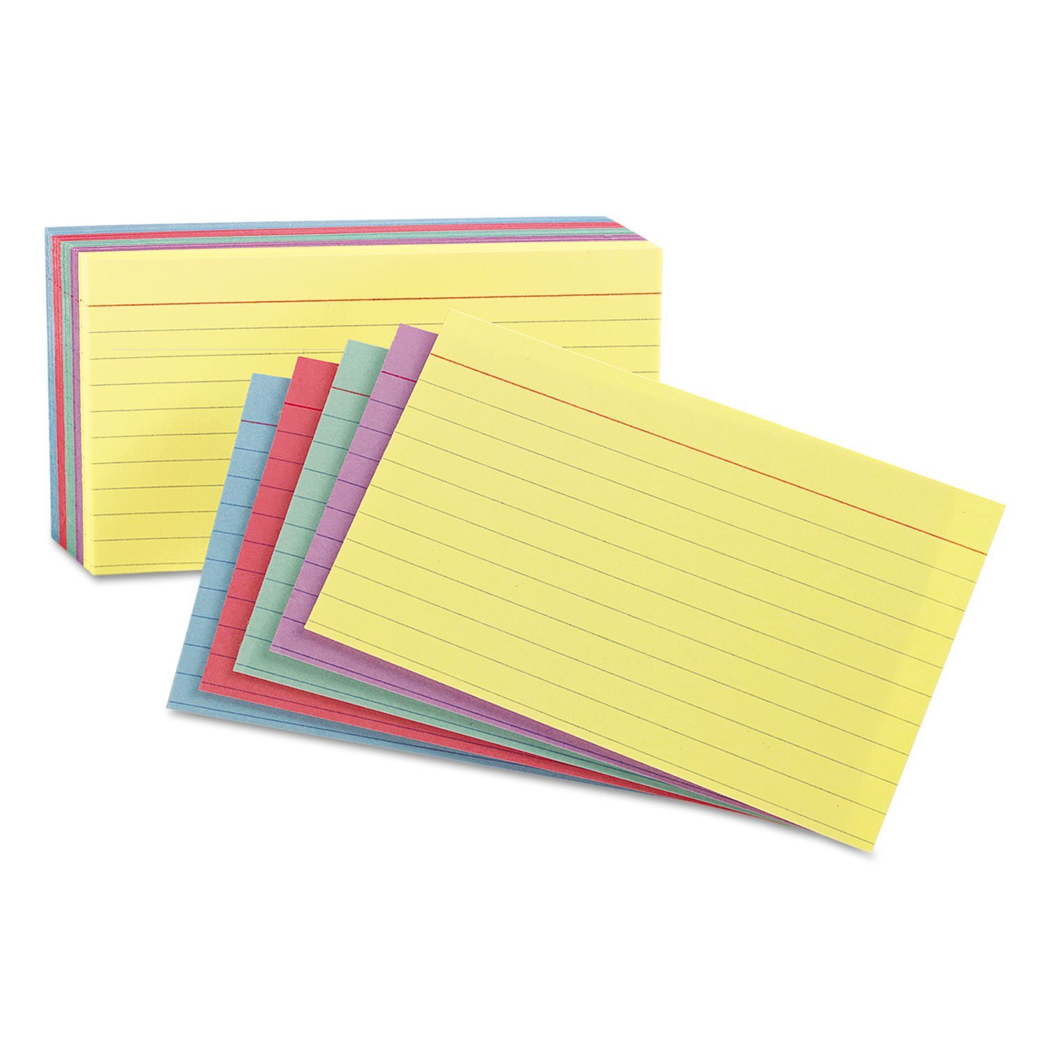 3 X 5 Index Cards, Ruled - Assorted Colors - 100/Pkg