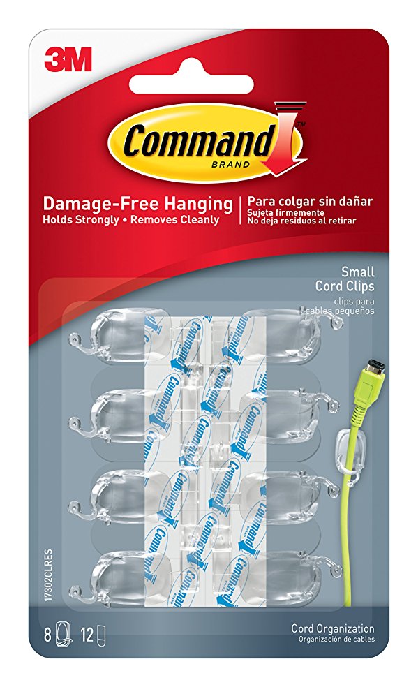 Command Clear Cord Organizer Clips, Small, 12 Adhesive Strips, 8/Pkg