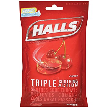 Halls Cough Drops, Cherry - 30/Pkg - 44002