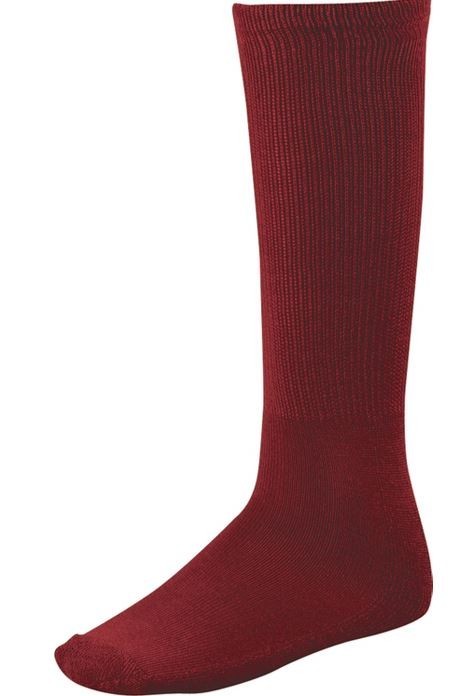 Socks Baseball, Adult, Quality Solid Color Heel And Toe - Scarlet - Pair
