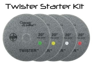 Twister Starter Kit , 20 Inch Buffing Pads, Contains: 4 Oz Bottle Of Cleaner, 2 Each White Pads (800 Grit), 2 Each Yellow Pads (1500 Grit) And 2 Each Green Pads (3000 Grit) TWI20SP - Kit