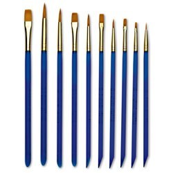 Royal Brush Gold Taklon, Translucent, Acrylic, Shaders (2, 4, 6, 8,10), Rounds (1, 3, 5, 7, 9) - 10/Set - 9723222