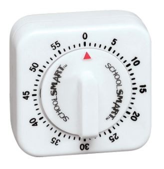 School Smart Small Timer with Bell, 60 min, 2-1/2" W X 2-1/2" H X 1-3/8" D, White