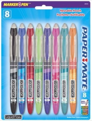 Paper Mate Liquid Flair Marker Pen, 0.3 mm, Assorted Colors - 8/Pkg