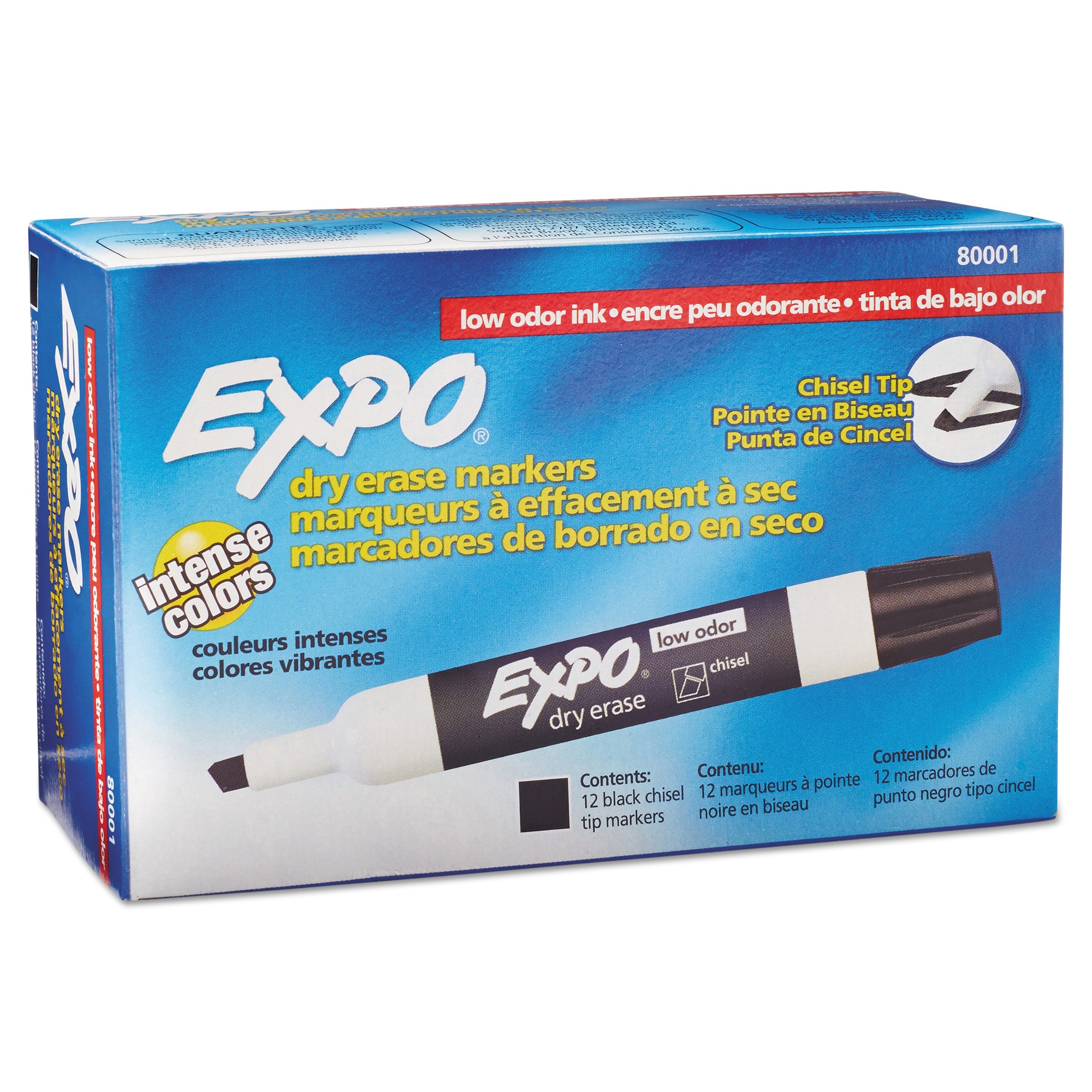 Expo Dry Erase Markers, Chisel Tip - Black - 12/Pkg