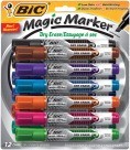 Bic Magic Dry-Erase Low Odor Marker, Chisel Tip - Assorted Colors - 12/Pkg