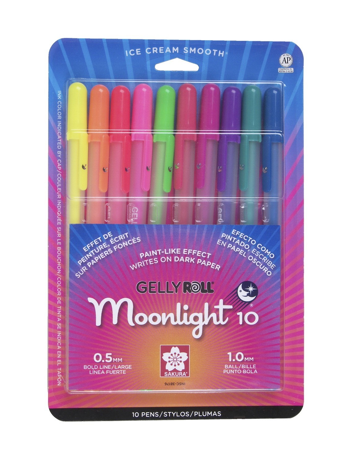 Sakura Gelly Roll Moonlight Non-Toxic Permanent Waterproof Pen, 1 mm Bold Tip, Assorted Color, Pack of 10