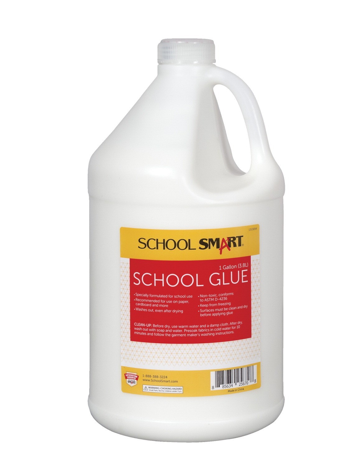 School Smart Washable School Glue, 1 gal Bottle, White and Dries Clear