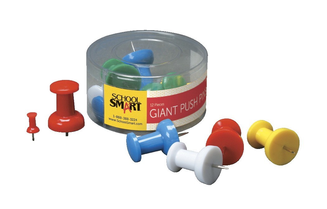 Giant Push Pin with Reclosable Tub, Assorted Colors - 12/Pkg