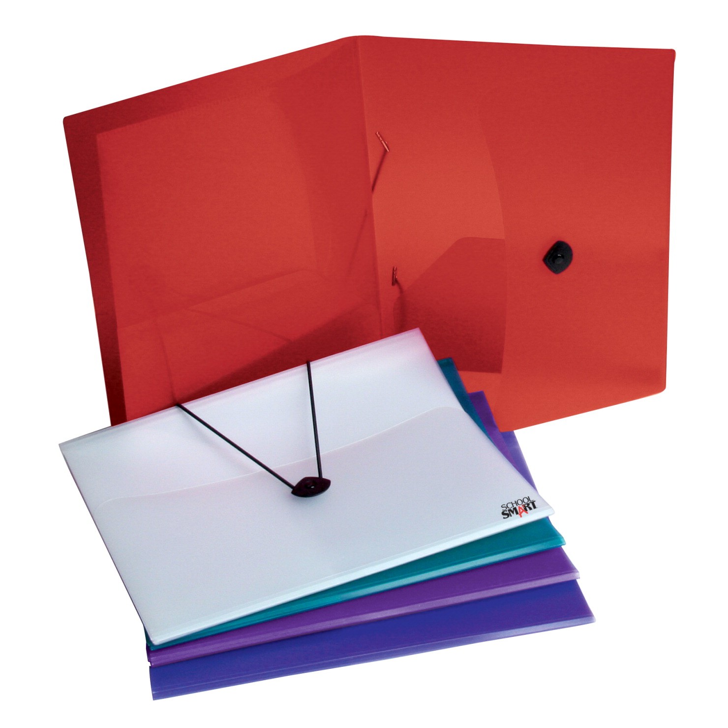 4 Pocket Poly Portfolio, Expandable Wrap Around Flap with Closure - Assorted Colors