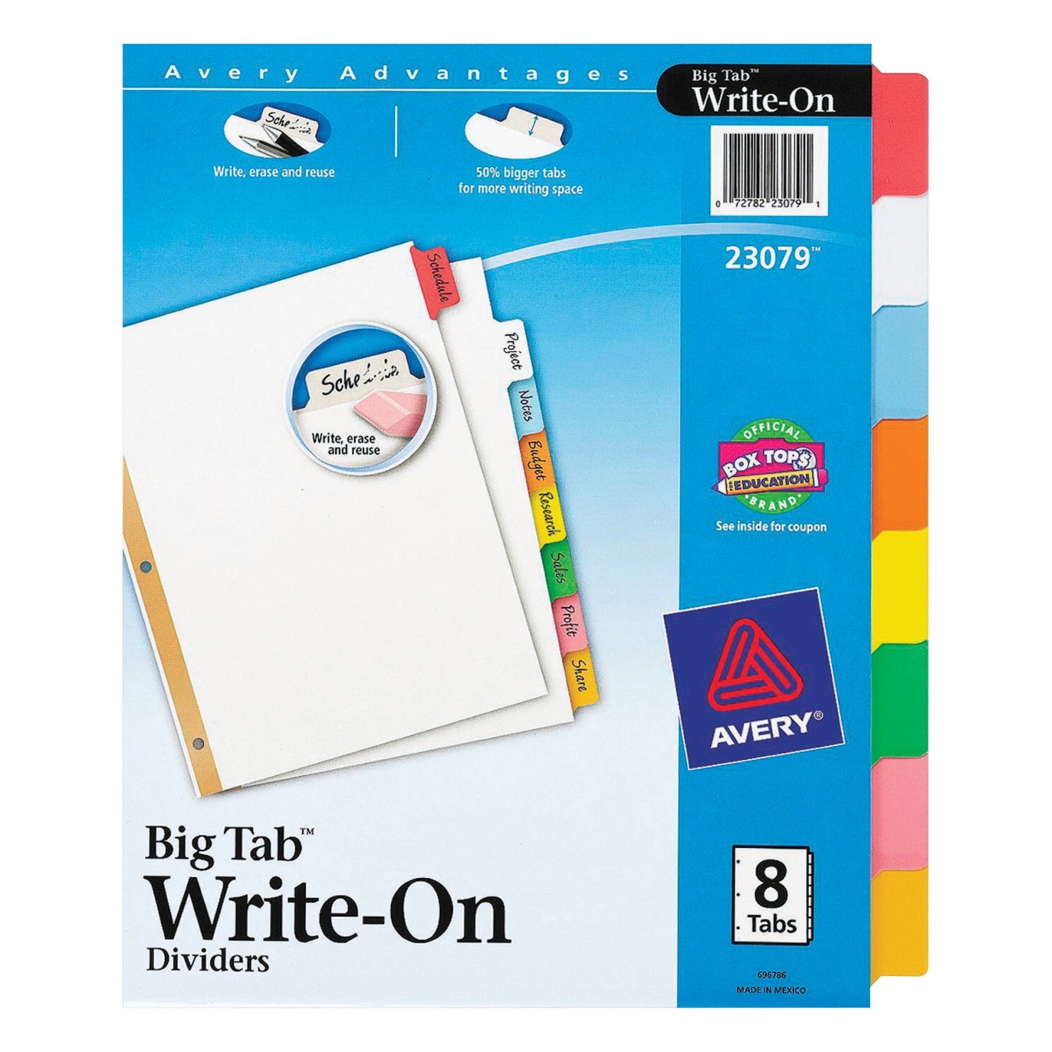 Avery Big Tab Write-On Dividers, 8 Tab, Multicolor