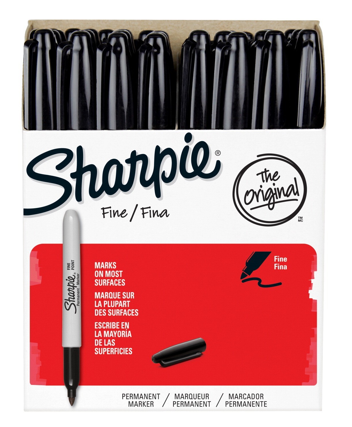 Sharpie Permanent Marker, Fine Point - Black, 36/Pkg