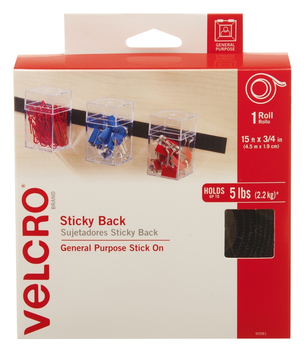Velcro Sticky Back Tape, 3/4 In. X 15 Ft. - Black