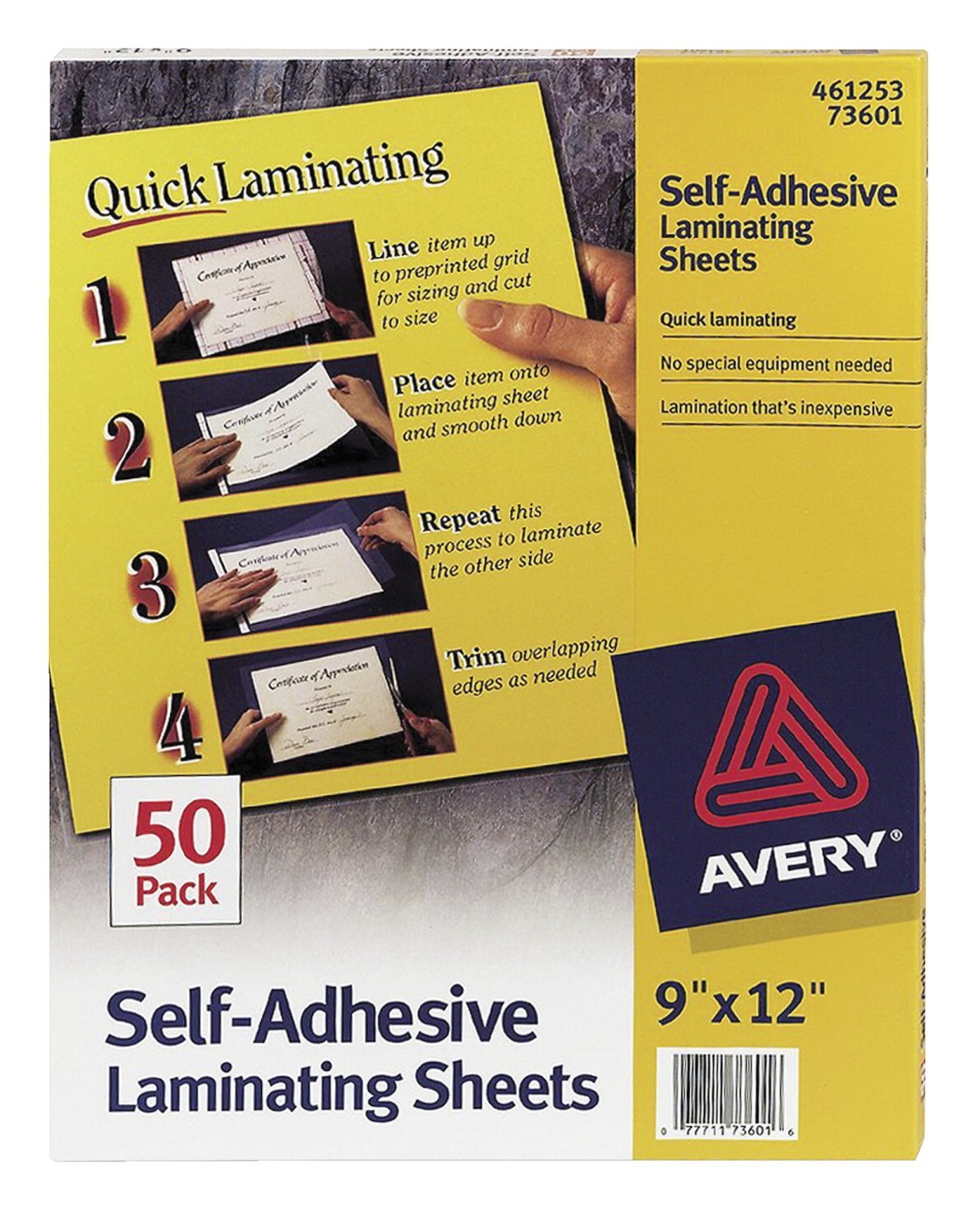 Avery Self-Adhesive Laminating Sheets, 9 X 12 In., Clear, 50/Pkg.