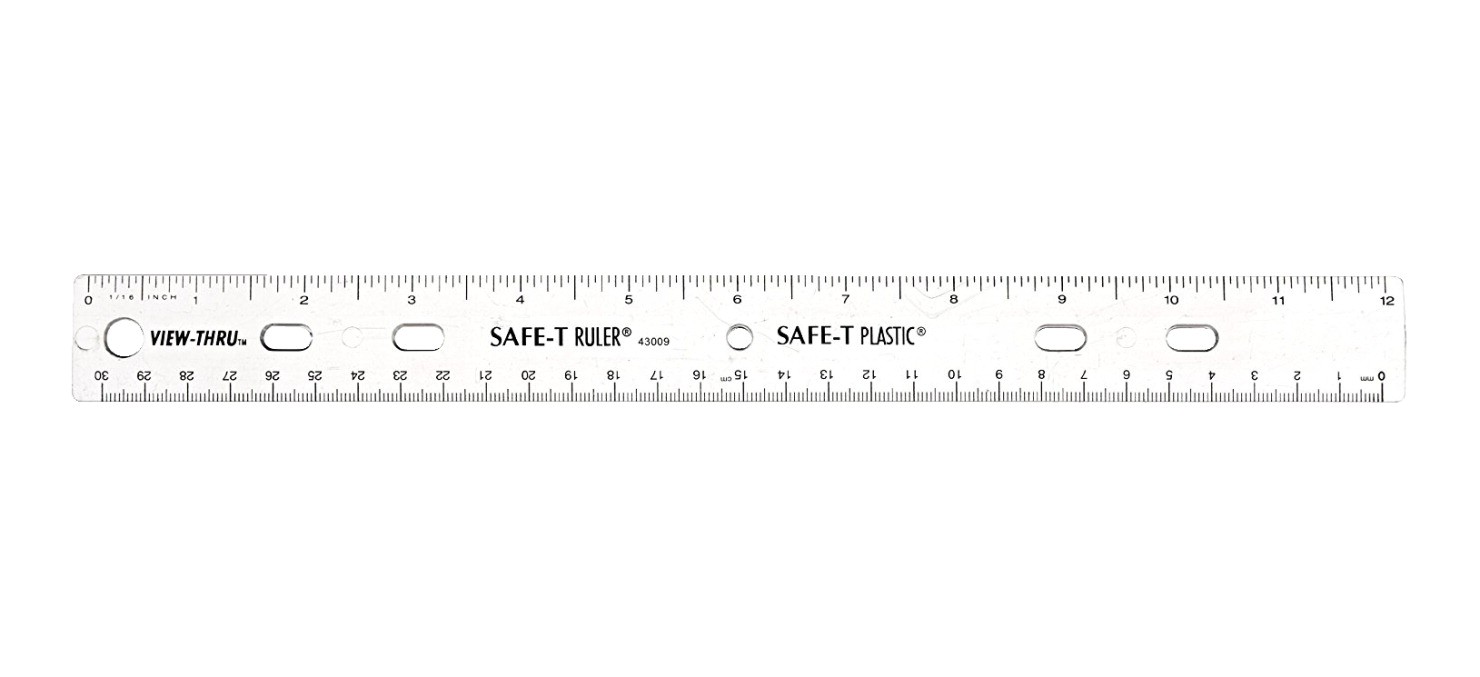 12 In. Safe-T Clear Plastic Rulers, Rounded Corners, Beveled Edges - 12/Pkg