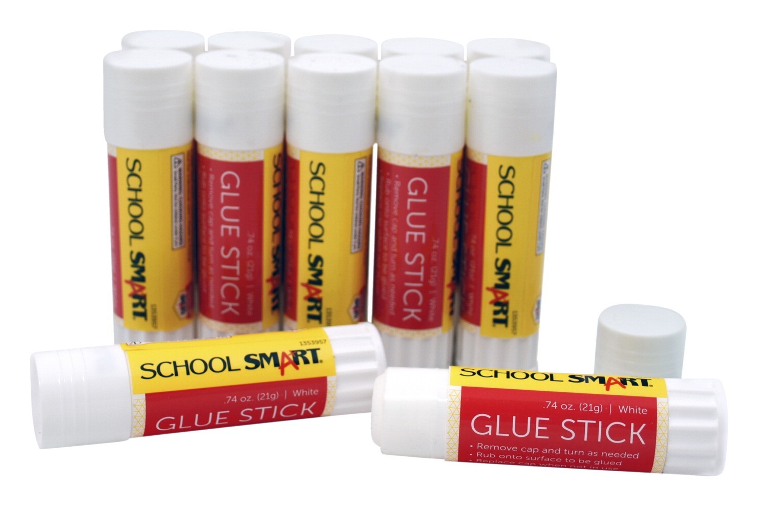 School Smart Acid-Free Twist-Up Non-Toxic Photo-Safe Washable Glue Stick, 0.74 oz, White and Dries Clear, Pack of 12