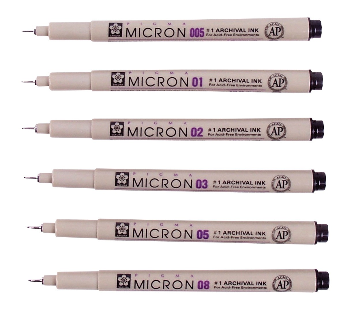 Sakura Pigma Micron Quick Dry Non-Toxic Permanent Waterproof Pen Set, Assorted Tip, Black, Set of 8