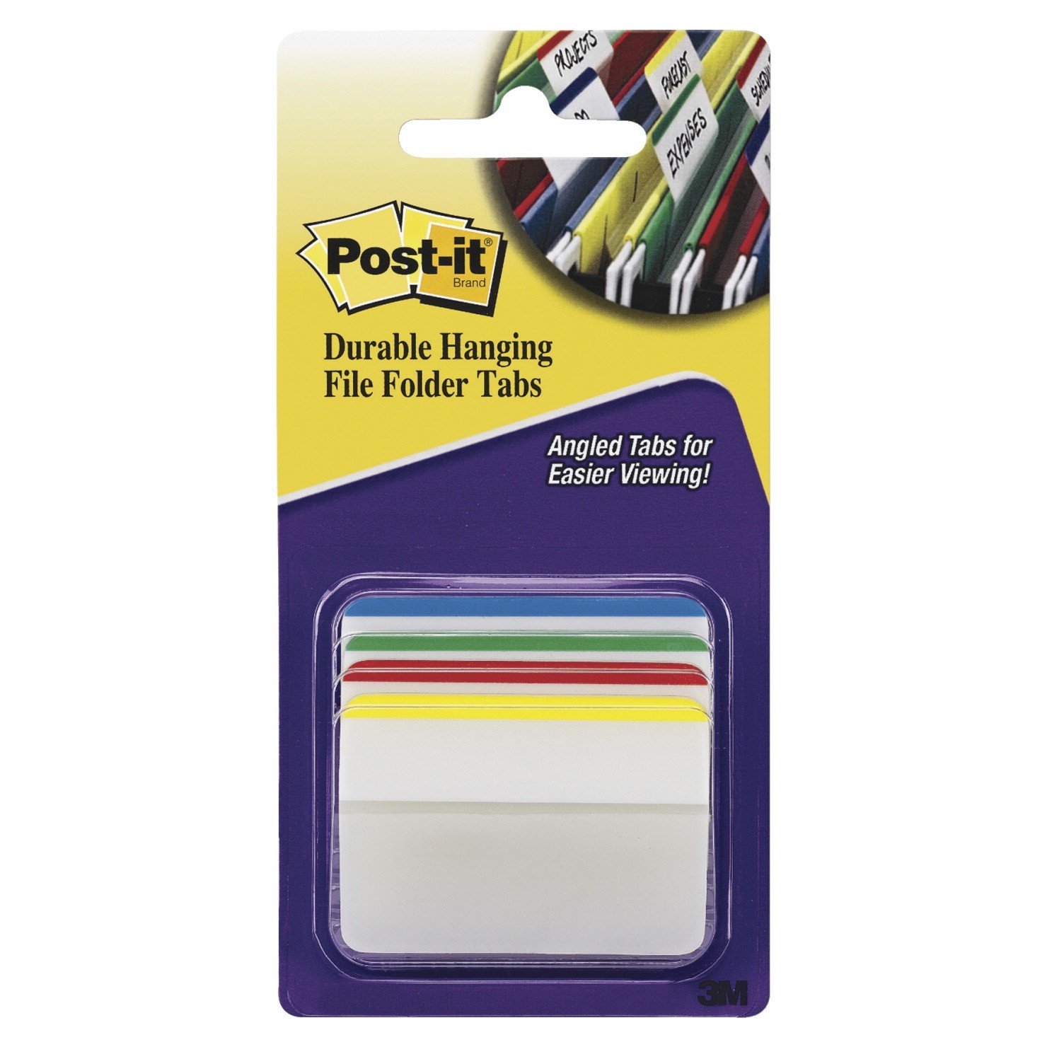 Post-it File Folder Tabs, 2 X 1-7/10, Assorted, 8 Tabs/Color - 24/Pkg