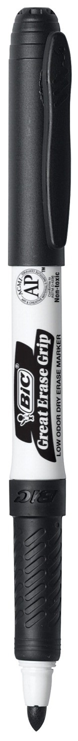 Bic Dry Erase Marker, Great Erase, Low Odor Non-Toxic, Fine Tip - Black -12/Pkg