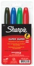 Super Sharpie Permanent Marker, Large Ink Supply, Bold Fine Point - Assorted Colors - 4/Set