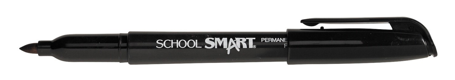School Smart Non-Toxic Quick-Drying Water Resistant Permanent Marker, 1 mm Fine Tip, Black, Pack of 12