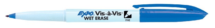 Expo Vis-A-Vis Transparency Markers, Fine Point - Blue - 12/Pkg