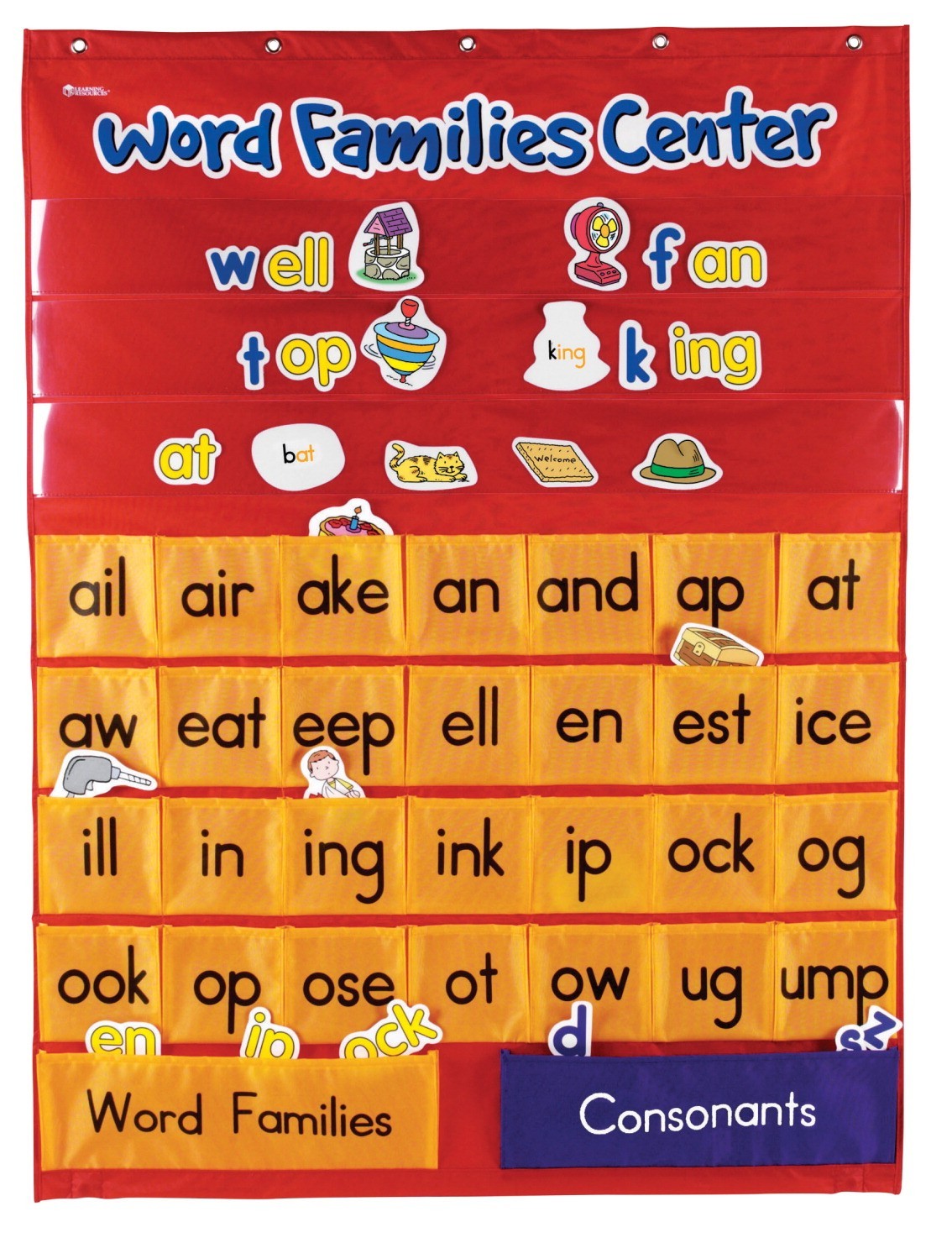 Learning Resources Word Families Rhyming Pocket Chart, 28 X 37-1/2, 3 Clear Pocket Rows, 214 Coated Cards