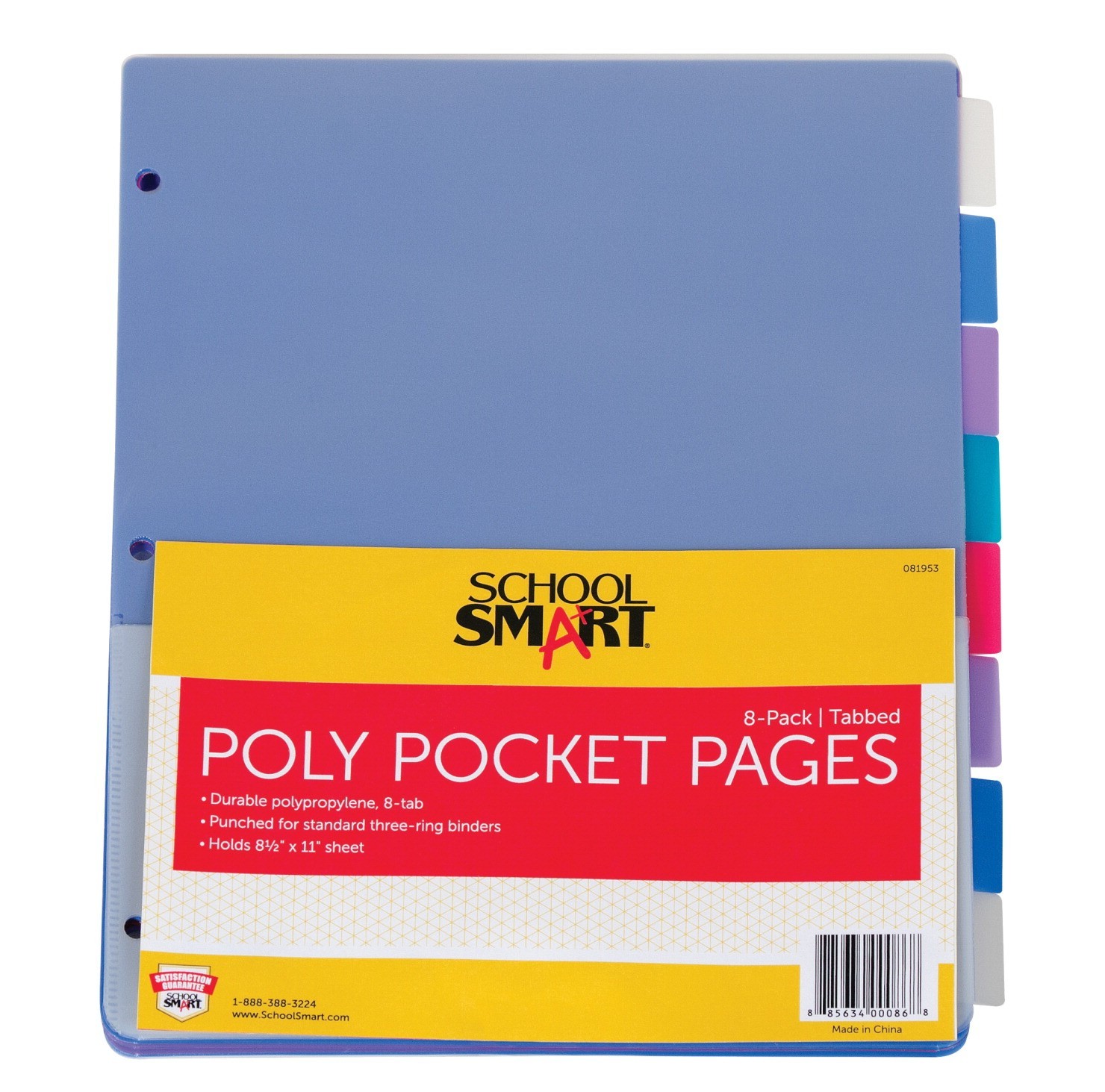 11 X 8-1/2 Polypropylene 2-Pocket Pages with Tabs, Assorted Colors - 8/Pkg