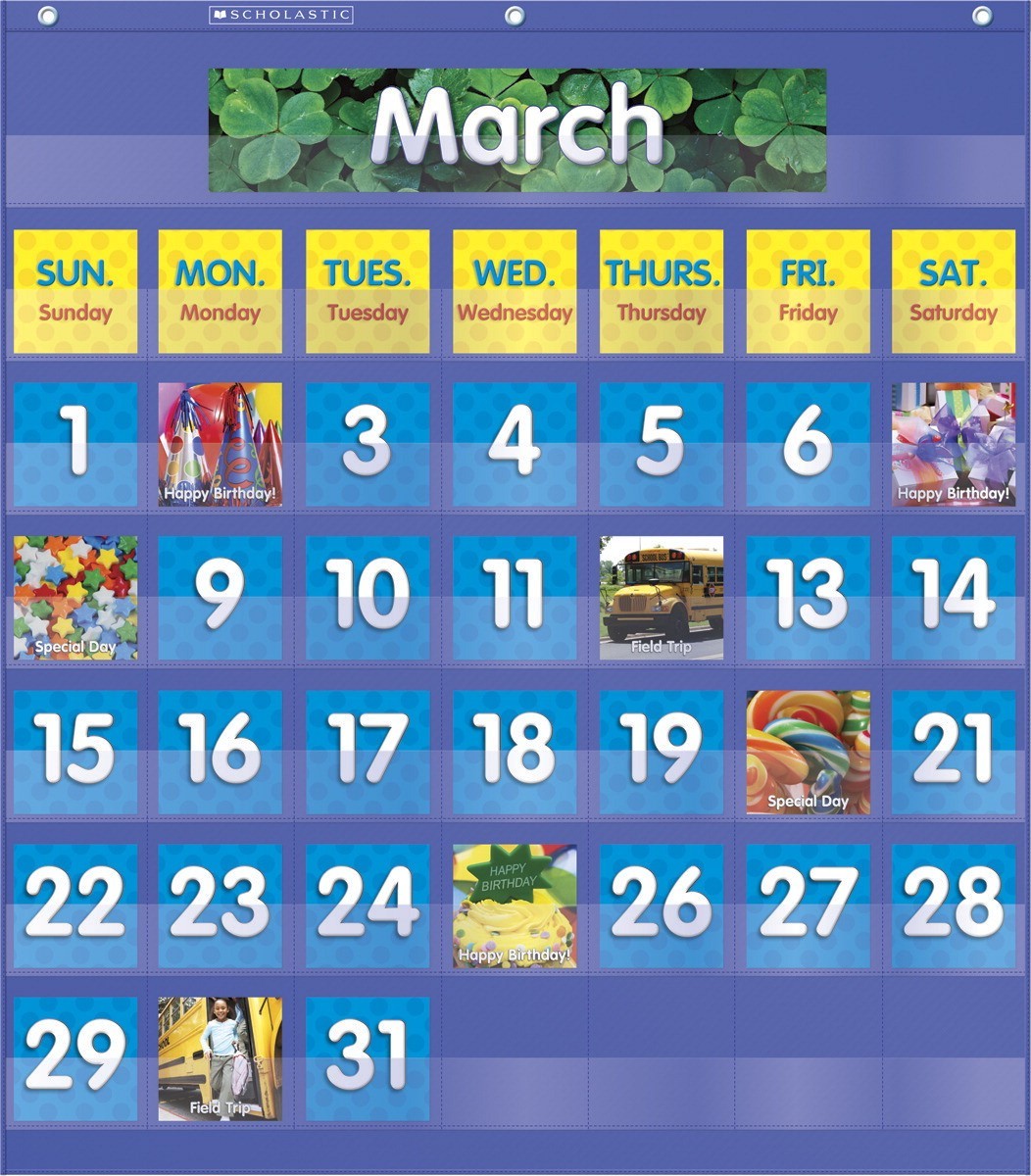 Scholastic Monthly Calendar Pocket Chart, 25 X 27-3/4 In. - Grades Pre-K - 5