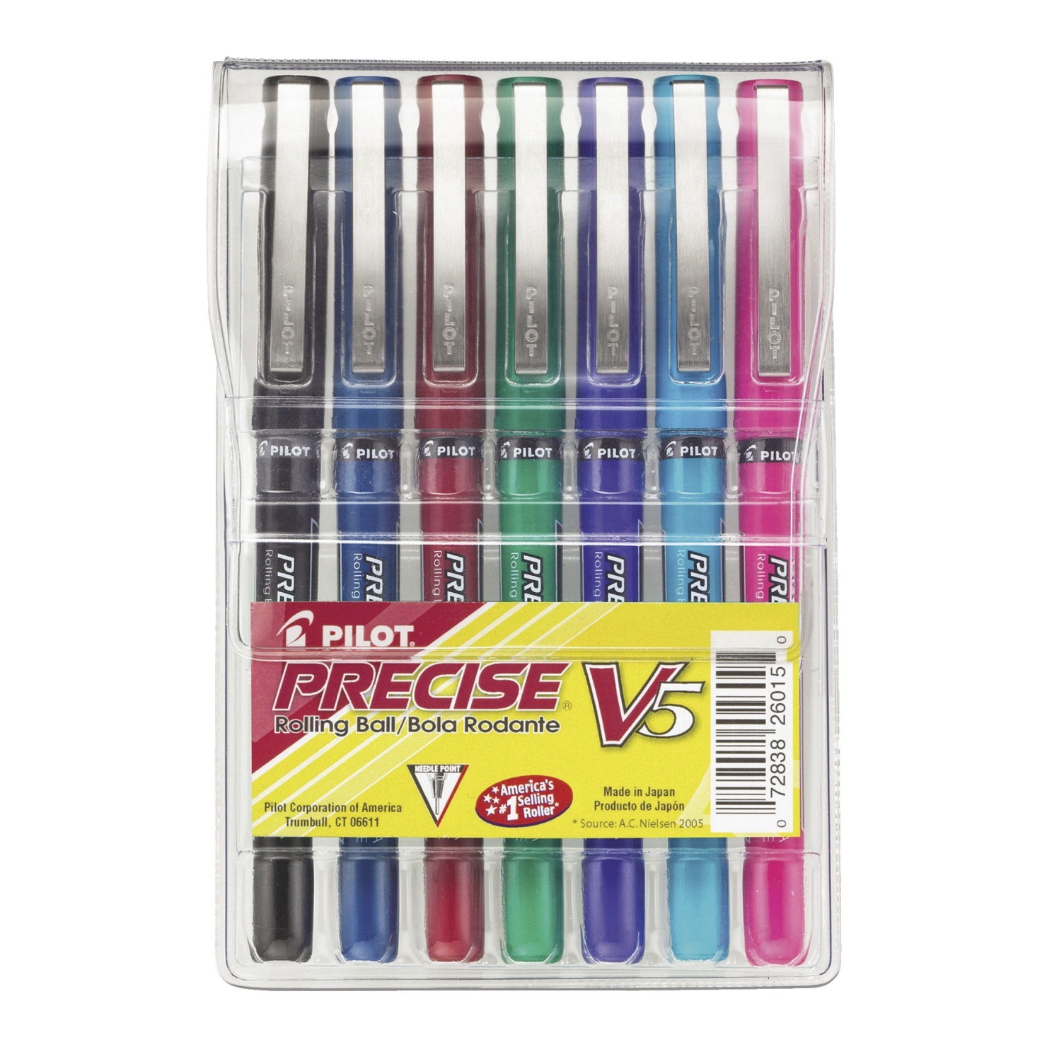 Pilot Precise V5 Roller Ball Pen, Extra Fine Tip, Assorted Colors, 7/Pkg