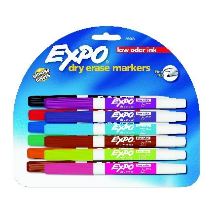 Expo Dry Erase Markers, Fine Tip, Low Odor - Assorted Colors - 12/Set