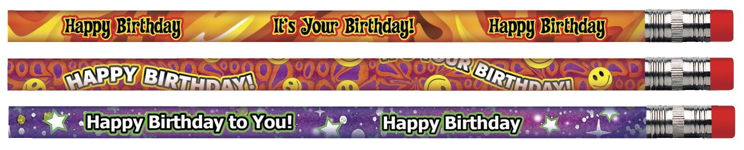 Happy Birthday Pencils, Assorted - 12/Pkg