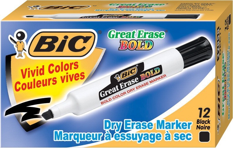 BIC Great Erase Bold Non-Toxic Dry Erase Marker, Chisel Tip, Black, Pack of 12