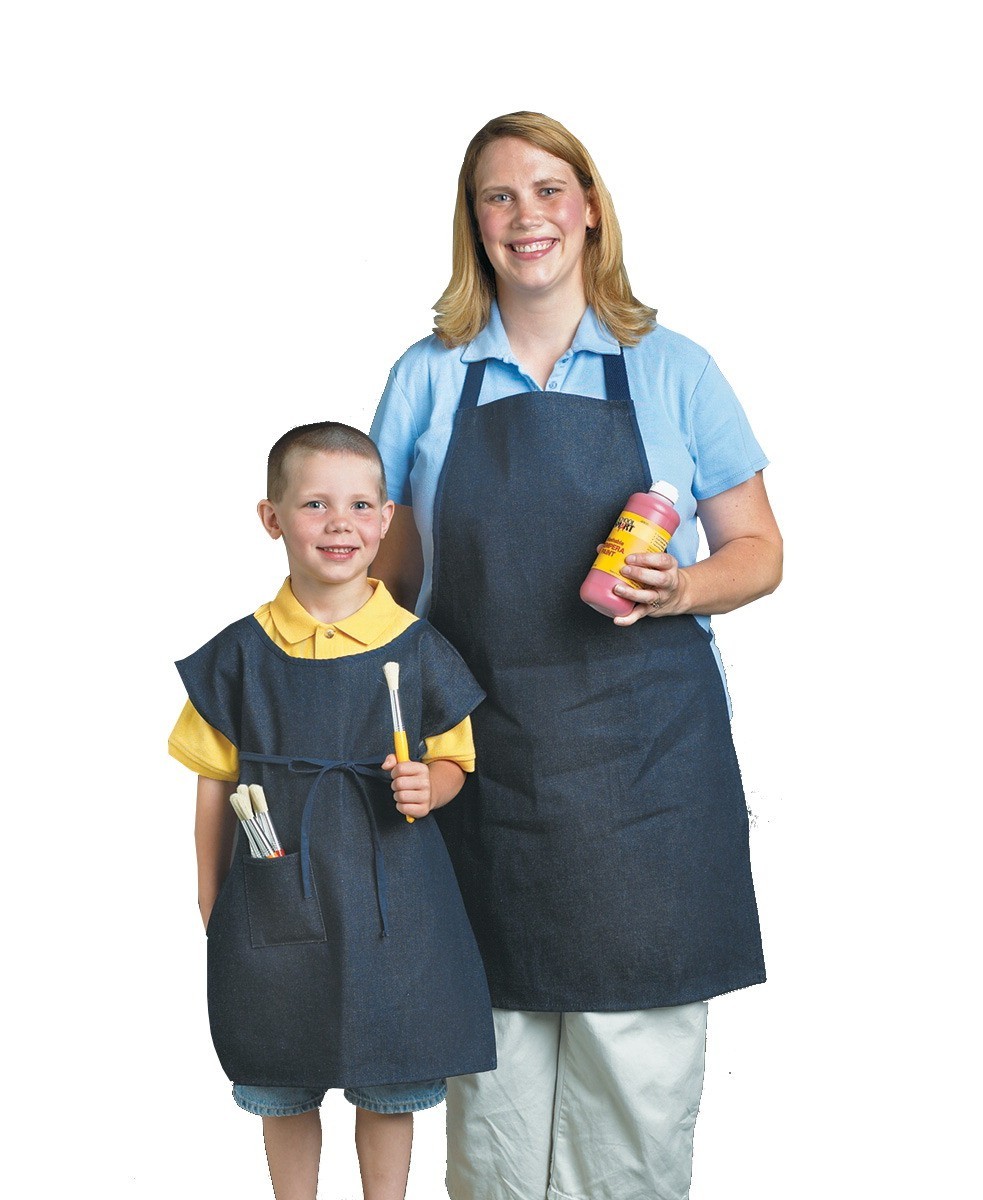 Denim Apron Cover Up, 30 X 21 In., with Back Ties and Neck Strap, Blue