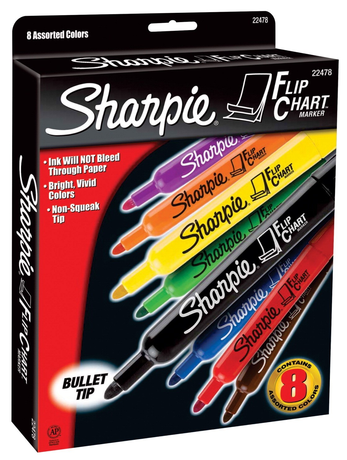 Sharpie Flip Chart Marker, Bullet Tip, Assorted Color, 8/Set
