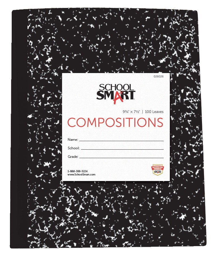 School Smart Semi-Stiff Cover Marble Back Composition Book, 9-3/4 X 7-1/2 in, 200 Pages