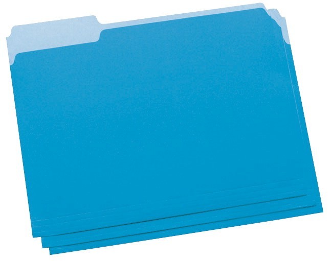 File Folders, Letter Size, 1/3 Cut, Reversible Colored, Blue - 100/Pkg