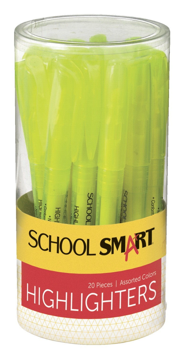 School Smart Highlighter, Yellow, Pack of 20